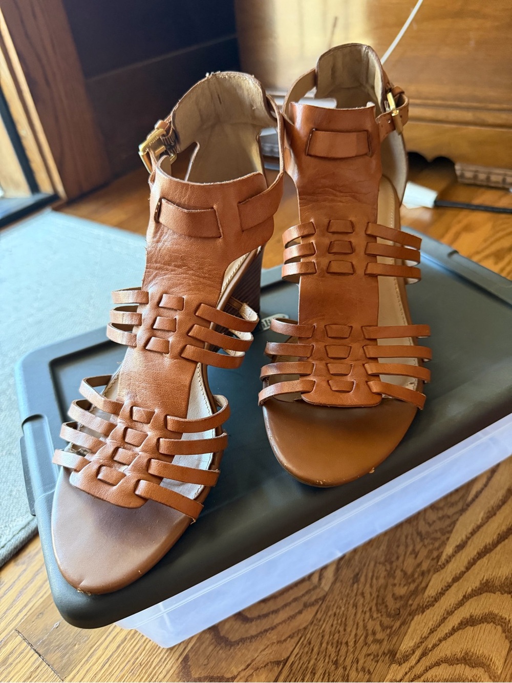 Franco Sarto Cognac Leather Strappy Sandals